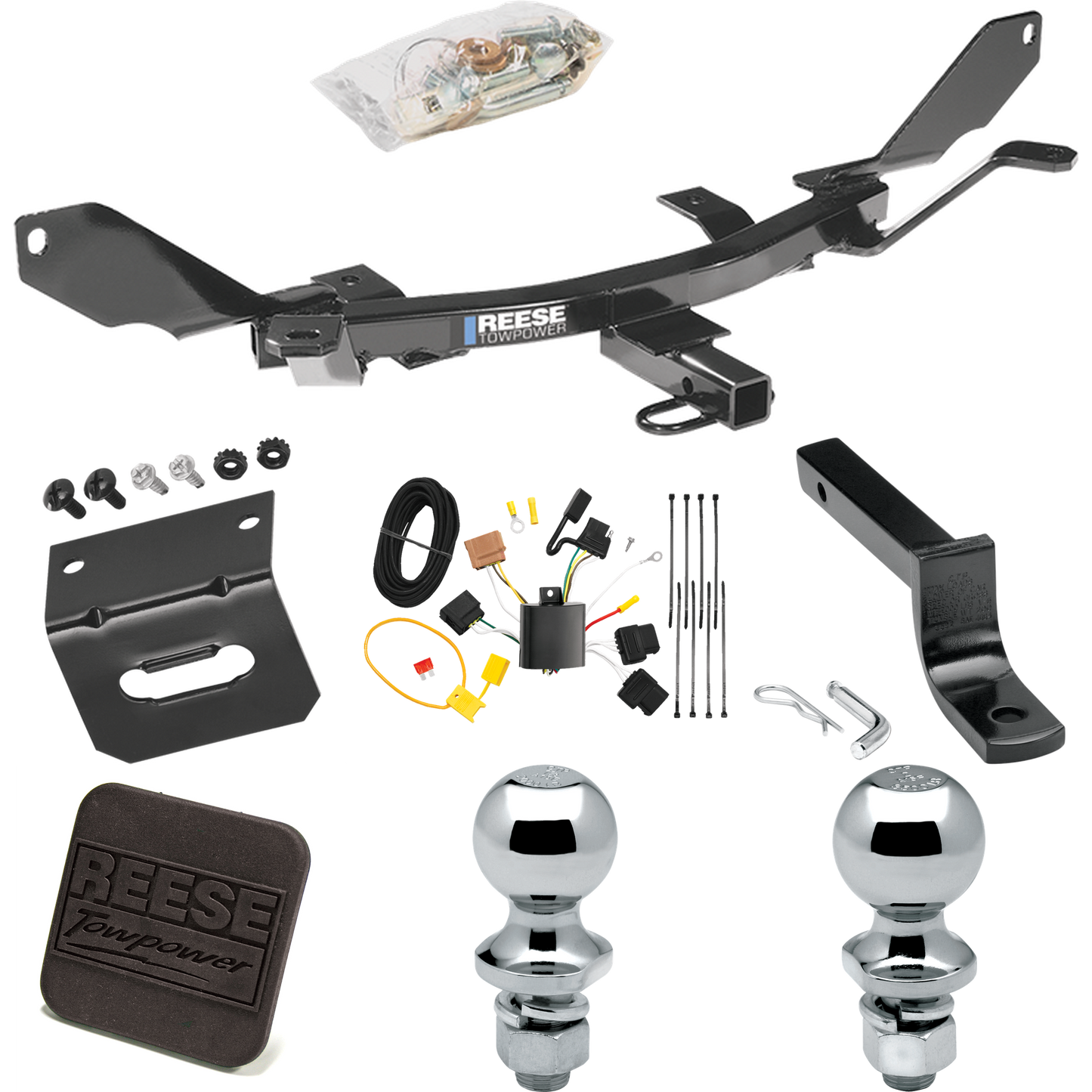 Fits 2006-2009 Ford Fusion Trailer Hitch Tow PKG w/ 4-Flat Wiring Harness + Draw-Bar + 1-7/8" + 2" Ball + Wiring Bracket + Hitch Cover By Reese Towpower