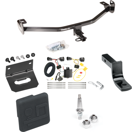Fits 2012-2014 Ford Focus Trailer Hitch Tow PKG w/ 4-Flat Wiring Harness + Draw-Bar + Interchangeable 1-7/8" & 2" Balls + Wiring Bracket + Hitch Cover (For Hatchback, Except ST w/Center Exhaust Models) By Draw-Tite