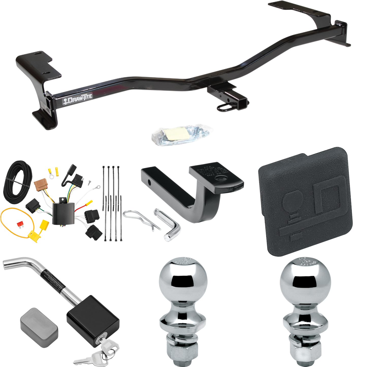 Fits 2010-2012 Ford Fusion Trailer Hitch Tow PKG w/ 4-Flat Wiring Harness + Draw-Bar + 1-7/8" + 2" Ball + Hitch Cover + Hitch Lock By Draw-Tite