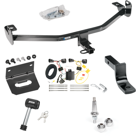 Fits 2012-2014 Ford Focus Trailer Hitch Tow PKG w/ 4-Flat Wiring Harness + Draw-Bar + Interchangeable 1-7/8" & 2" Balls + Wiring Bracket + Hitch Lock (For Hatchback, Except ST w/Center Exhaust Models) By Reese Towpower