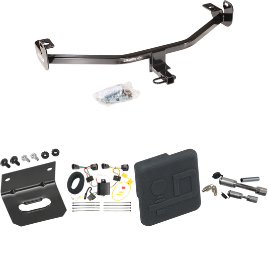 Fits 2012-2014 Ford Focus Trailer Hitch Tow PKG w/ 4-Flat Wiring Harness + Hitch Cover + Dual Hitch & Coupler Locks (For Hatchback, Except ST w/Center Exhaust Models) By Draw-Tite