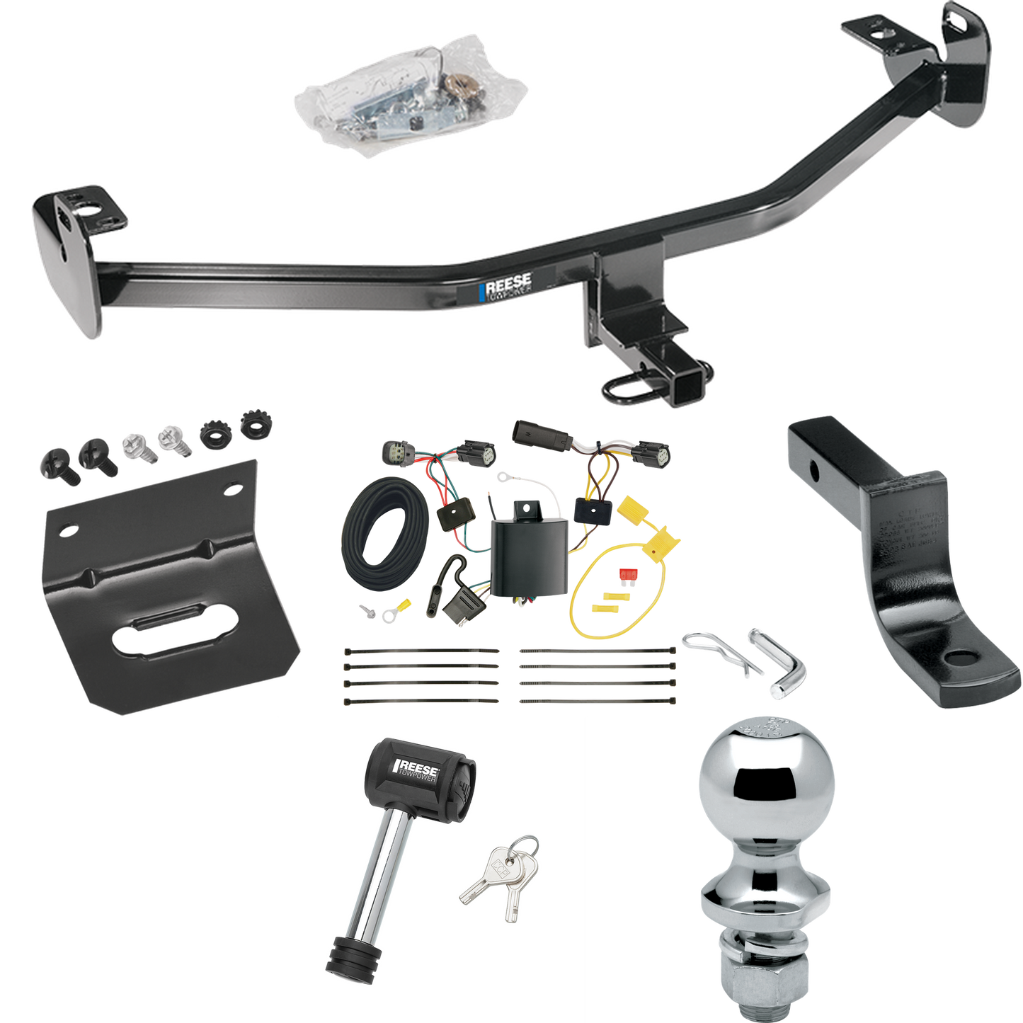 Fits 2015-2018 Ford Focus Trailer Hitch Tow PKG w/ 4-Flat Wiring Harness + Draw-Bar + 1-7/8" Ball + Wiring Bracket + Hitch Lock (For Hatchback, Except ST w/Center Exhaust Models & RS Models) By Reese Towpower