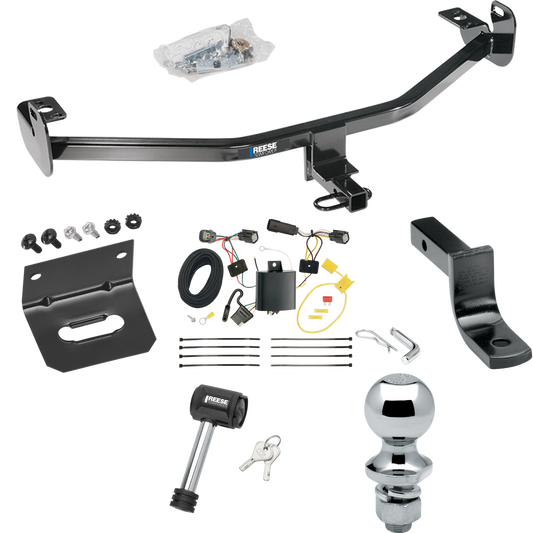 Fits 2015-2018 Ford Focus Trailer Hitch Tow PKG w/ 4-Flat Wiring Harness + Draw-Bar + 1-7/8" Ball + Wiring Bracket + Hitch Lock (For Hatchback, Except ST w/Center Exhaust Models & RS Models) By Reese Towpower