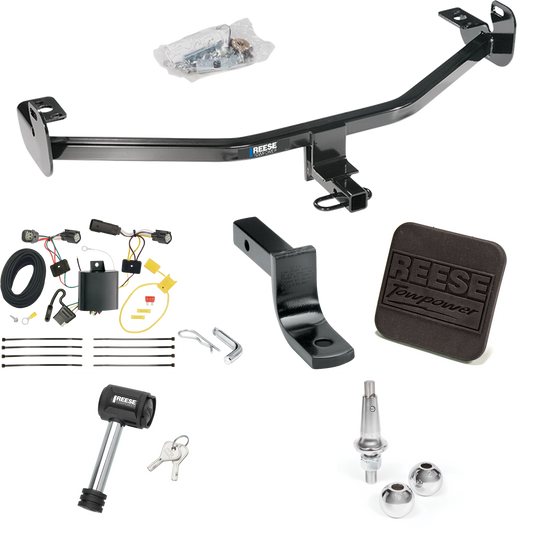 Fits 2015-2018 Ford Focus Trailer Hitch Tow PKG w/ 4-Flat Wiring Harness + Draw-Bar + Interchangeable 1-7/8" & 2" Balls + Hitch Cover + Hitch Lock (For Hatchback, Except ST w/Center Exhaust Models & RS Models) By Reese Towpower