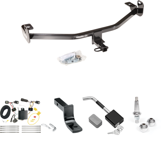 Fits 2015-2018 Ford Focus Trailer Hitch Tow PKG w/ 4-Flat Wiring Harness + Draw-Bar + Interchangeable 1-7/8" & 2" Balls + Hitch Lock (For Hatchback, Except ST w/Center Exhaust Models & RS Models) By Draw-Tite