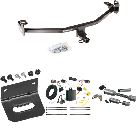 Fits 2015-2018 Ford Focus Trailer Hitch Tow PKG w/ 4-Flat Wiring Harness + Wiring Bracket + Dual Hitch & Coupler Locks (For Hatchback, Except ST w/Center Exhaust Models & RS Models) By Draw-Tite