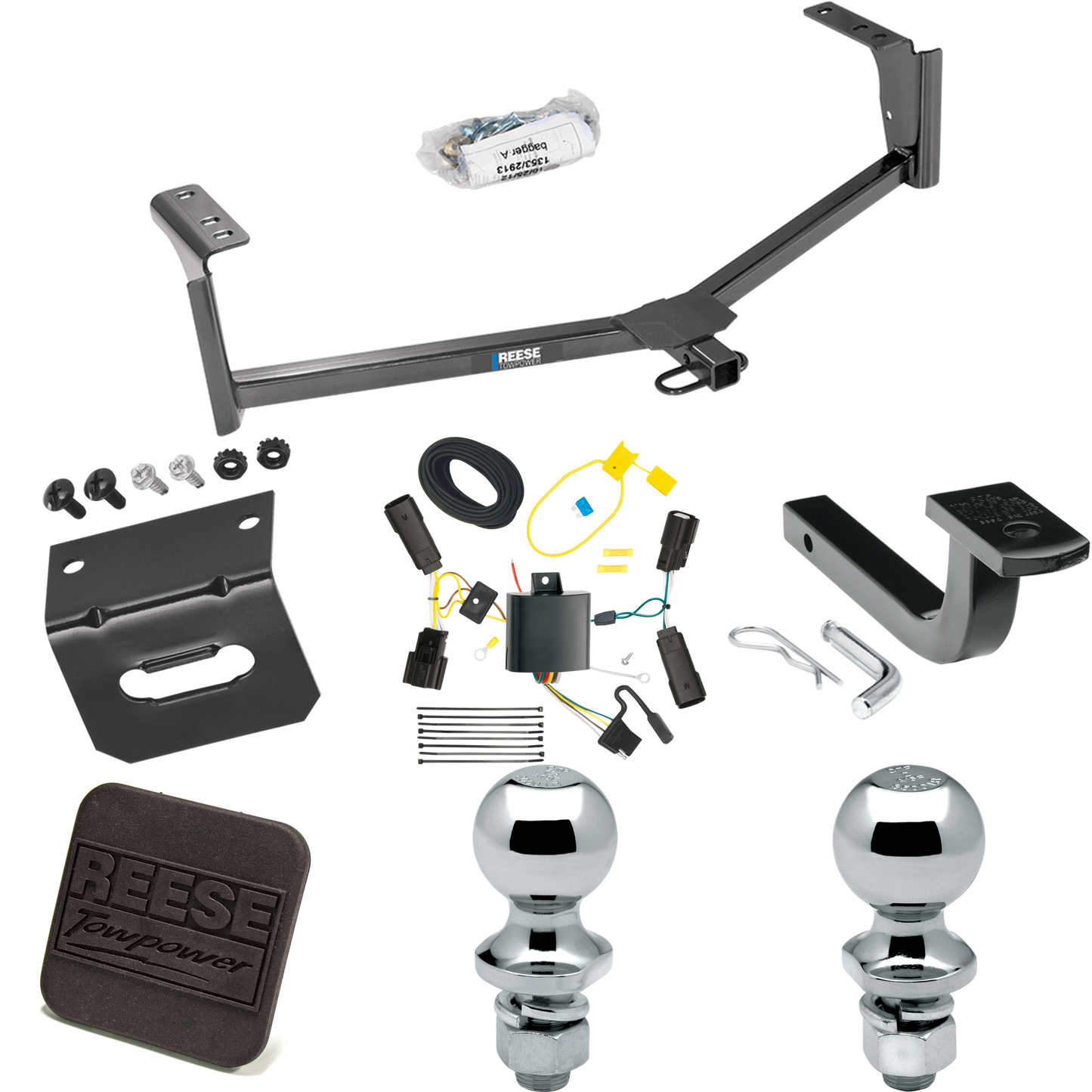 Fits 2013-2020 Ford Fusion Trailer Hitch Tow PKG w/ 4-Flat Wiring Harness + Draw-Bar + 1-7/8" + 2" Ball + Wiring Bracket + Hitch Cover (Excludes: Sport Models) By Reese Towpower