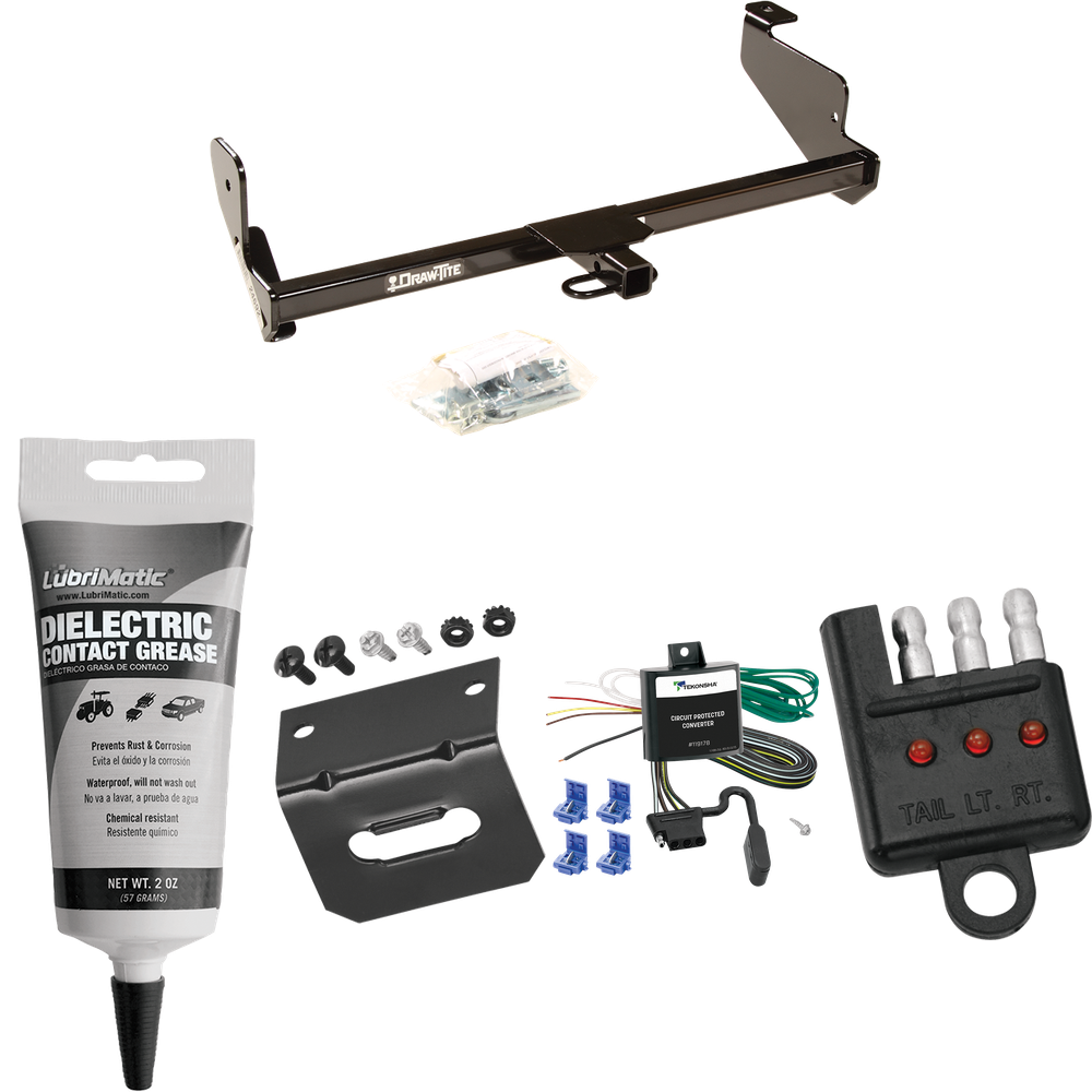 Se adapta al paquete de enganche de remolque Ford Focus 2000-2000 con arnés de cableado plano de 4 + soporte + probador + grasa de contacto eléctrico (para modelos sedán) de Draw-Tite