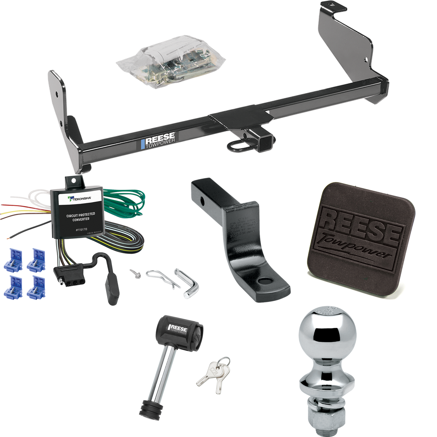 Fits 2000-2000 Ford Focus Trailer Hitch Tow PKG w/ 4-Flat Wiring Harness + Draw-Bar + 1-7/8" Ball + Hitch Cover + Hitch Lock (For Sedan Models) By Reese Towpower