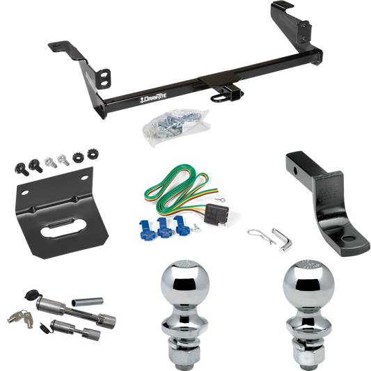 Se adapta al paquete de remolque con enganche para remolque Ford Focus 2008-2011 con arnés de cableado de 4 planos + barra de tracción + bola de 1-7/8" + bola de 2" + soporte de cableado + enganche doble y cerraduras de acoplador de Draw-Tite