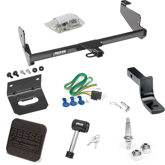 Fits 2005-2007 Ford Focus Trailer Hitch Tow PKG w/ 4-Flat Wiring Harness + Draw-Bar + Interchangeable 1-7/8" & 2" Balls + Wiring Bracket + Hitch Cover + Hitch Lock (For Sedan, Except w/Street Appearance Pkg. Models) By Reese Towpower