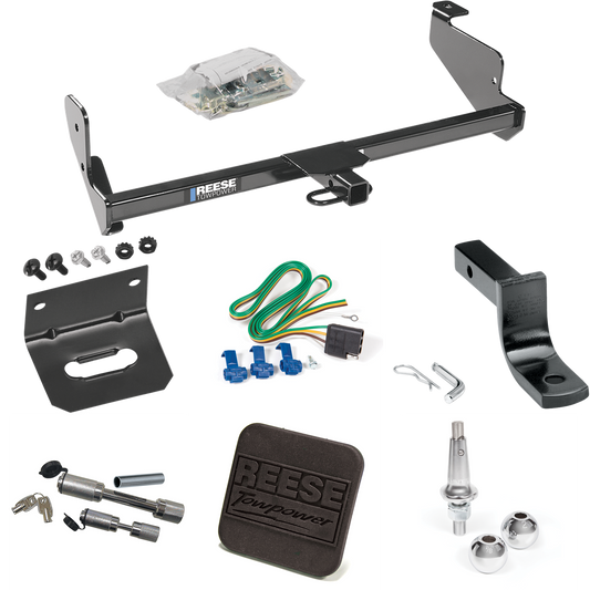 Fits 2000-2006 Ford Focus ZX3 Trailer Hitch Tow PKG w/ 4-Flat Wiring Harness + Draw-Bar + Interchangeable 1-7/8" & 2" Balls + Wiring Bracket + Hitch Cover + Dual Hitch & Coupler Locks (For Hatchback, Except SVT & w/Street Appearance Pkg. Models) By R