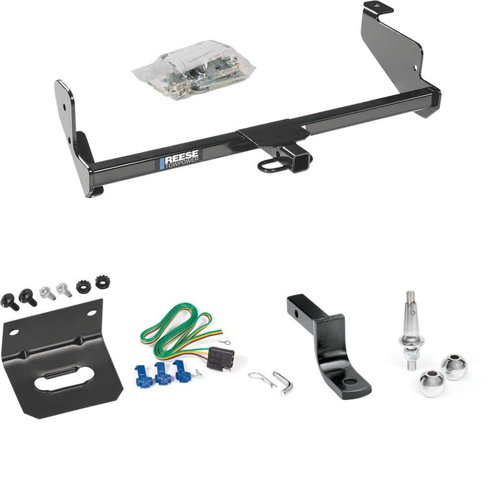 Fits 2002-2006 Ford Focus ZX5 Trailer Hitch Tow PKG w/ 4-Flat Wiring Harness + Draw-Bar + Interchangeable 1-7/8" & 2" Balls + Wiring Bracket (For Hatchback, Except SVT & w/Street Appearance Pkg. Models) By Reese Towpower