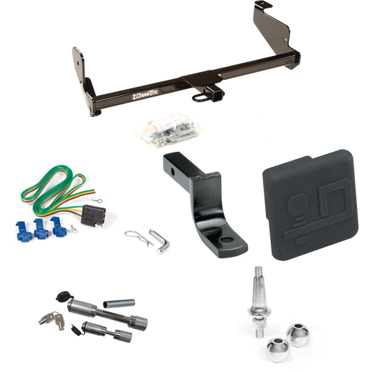 Fits 2000-2006 Ford Focus ZX3 Trailer Hitch Tow PKG w/ 4-Flat Wiring Harness + Draw-Bar + Interchangeable 1-7/8" & 2" Balls + Hitch Cover + Dual Hitch & Coupler Locks (For Hatchback, Except SVT & w/Street Appearance Pkg. Models) By Draw-Tite