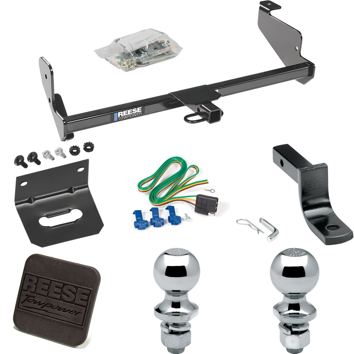 Fits 2002-2006 Ford Focus ZX5 Trailer Hitch Tow PKG w/ 4-Flat Wiring Harness + Draw-Bar + 1-7/8" + 2" Ball + Wiring Bracket + Hitch Cover (For Hatchback, Except SVT & w/Street Appearance Pkg. Models) By Reese Towpower