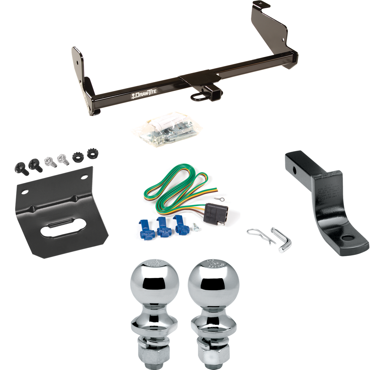 Fits 2005-2007 Ford Focus Trailer Hitch Tow PKG w/ 4-Flat Wiring Harness + Draw-Bar + 1-7/8" + 2" Ball + Wiring Bracket (For Sedan, Except w/Street Appearance Pkg. Models) By Draw-Tite