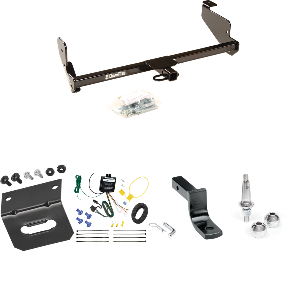 Fits 2001-2004 Ford Focus Trailer Hitch Tow PKG w/ 4-Flat Wiring Harness + Draw-Bar + Interchangeable 1-7/8" & 2" Balls + Wiring Bracket (For Sedan Models) By Draw-Tite