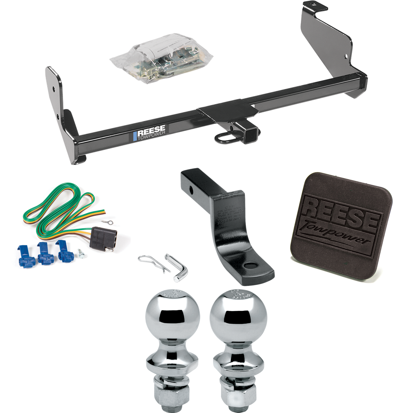 Fits 2005-2007 Ford Focus Trailer Hitch Tow PKG w/ 4-Flat Wiring Harness + Draw-Bar + 1-7/8" + 2" Ball + Hitch Cover (For Sedan, Except w/Street Appearance Pkg. Models) By Reese Towpower