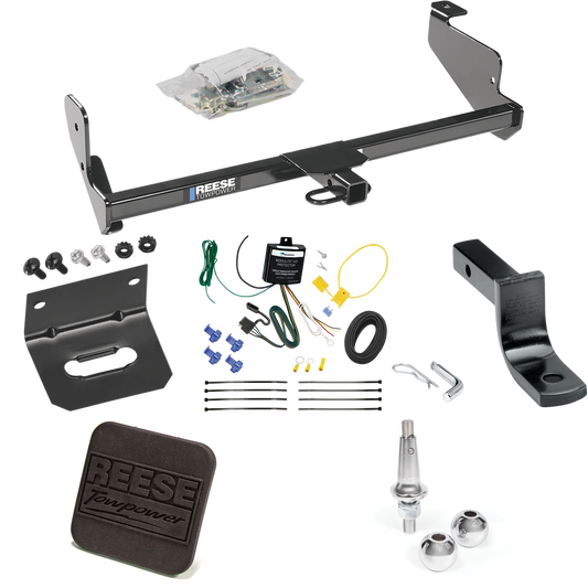 Fits 2001-2004 Ford Focus Trailer Hitch Tow PKG w/ 4-Flat Wiring Harness + Draw-Bar + Interchangeable 1-7/8" & 2" Balls + Wiring Bracket + Hitch Cover (For Sedan Models) By Reese Towpower