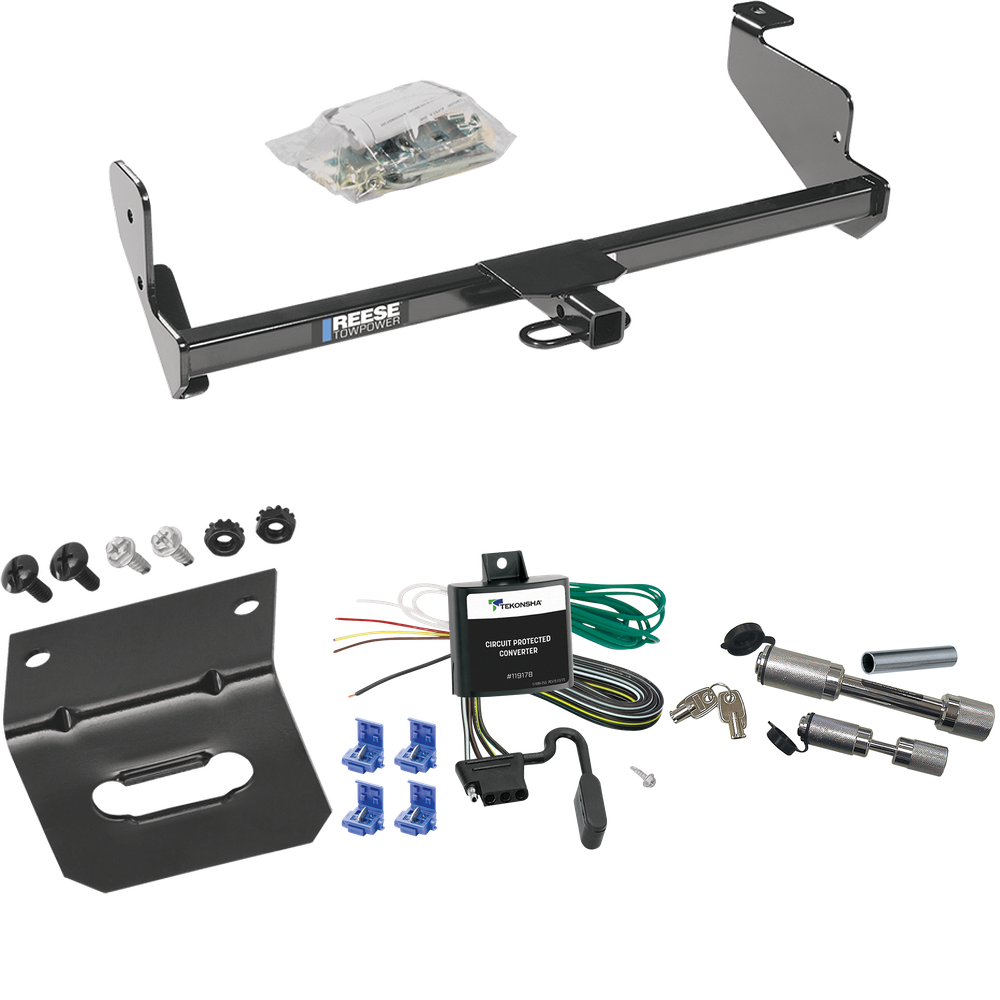 Fits 2000-2000 Ford Focus Trailer Hitch Tow PKG w/ 4-Flat Wiring Harness + Wiring Bracket + Dual Hitch & Coupler Locks (For Sedan Models) By Reese Towpower