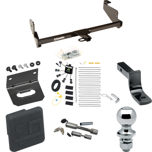 Fits 2001-2004 Ford Focus Trailer Hitch Tow PKG w/ 4-Flat Zero Contact "No Splice" Wiring Harness + Draw-Bar + 1-7/8" Ball + Wiring Bracket + Hitch Cover + Dual Hitch & Coupler Locks (For Sedan Models) By Draw-Tite