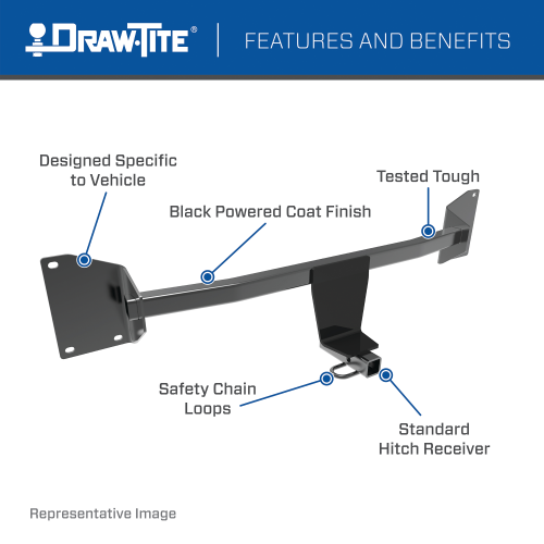 Fits 2006-2010 Mazda 5 Trailer Hitch Tow PKG w/ Hitch Adapter 1-1/4" to 2" Receiver + 1/2" Pin & Clip + 5/8" Pin & Clip By Draw-Tite