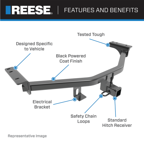 Se adapta al paquete de remolque con enganche para remolque Mercury Mountaineer 2002-2003 con cableado plano de 4 + kit de inicio táctico de enclavamiento con caída de 3-1/4" y bola de 2" de Reese Towpower