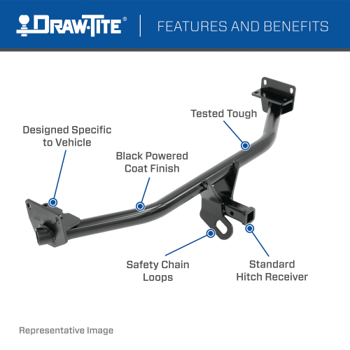 Se adapta al paquete de remolque con enganche de remolque Acura RDX 2019-2022 con arnés de cableado de 4 planos + kit de inicio de enclavamiento con bola de 2" Caída de 2-1/2" Elevación de 2" (para modelos sin suministro de energía de +12 V) de Draw-Tite