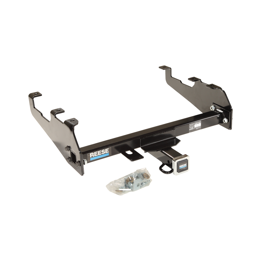 Fits 1987-1996 Ford F-150 Trailer Hitch Tow PKG w/ 4-Flat Wiring + Ball Mount w/ 4" Drop + 2" Ball + 2-5/16" Ball + Wiring Bracket + Hitch Lock + Hitch Cover (For w/Deep Drop Bumper Models) By Reese Towpower