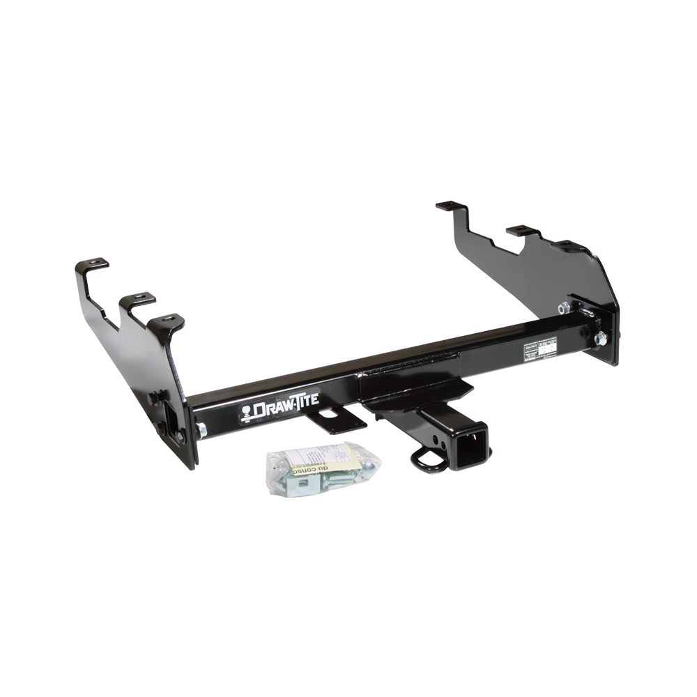 Fits 1989-1997 Ford F Super Duty Trailer Hitch Tow PKG w/ 4-Flat Wiring Harness + Dual Ball Ball Mount 2" & 2-5/16" Trailer Balls + Pin/Clip +  Wiring Bracket (For Cab & Chassis, w/34" Wide Frames & 161" Wheelbase & w/Deep Drop Bumper Models) By Draw