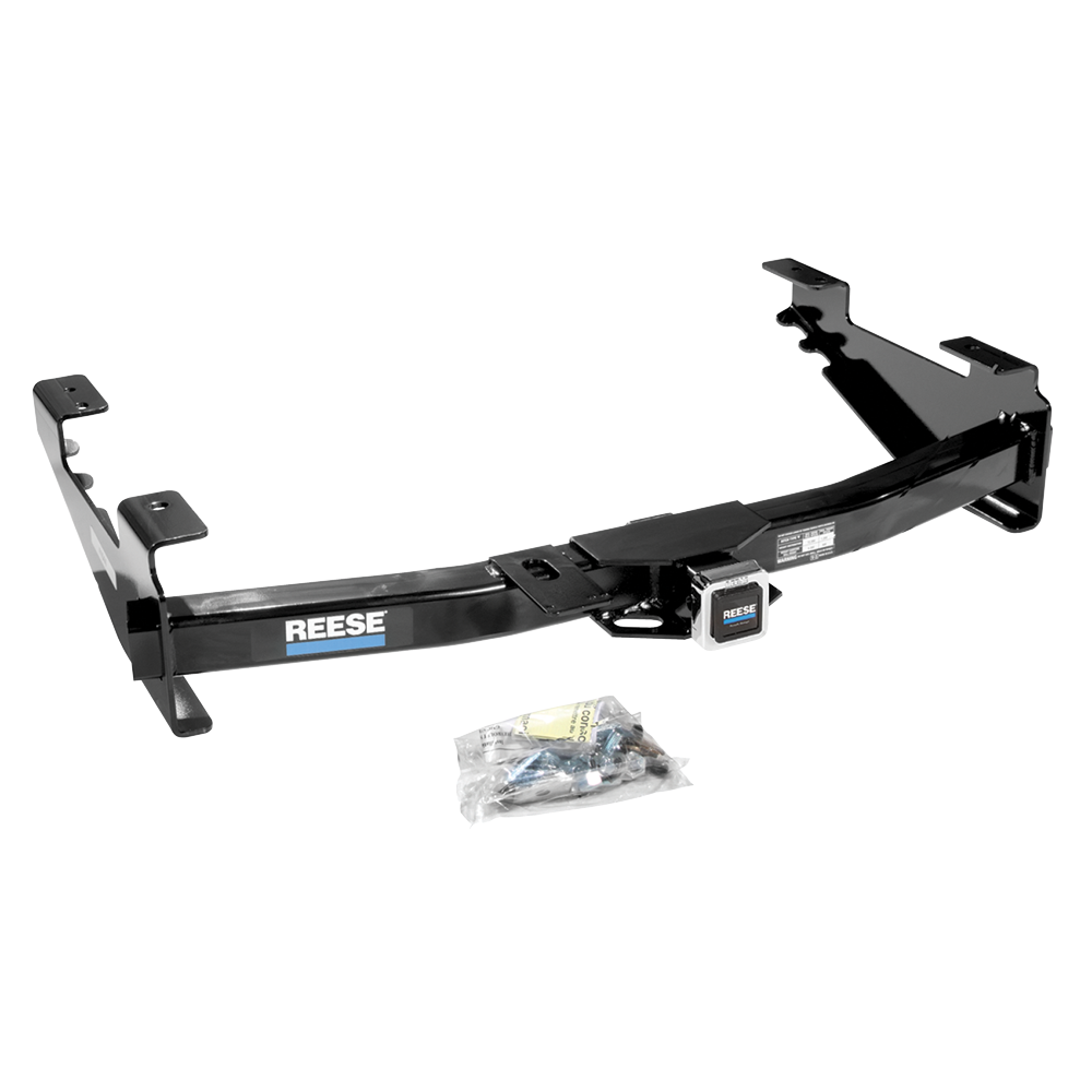 Fits 2001-2002 GMC Sierra 2500 HD Trailer Hitch Tow PKG w/ 4-Flat Wiring + Starter Kit Ball Mount w/ 2" Drop & 2" Ball + 1-7/8" Ball + Wiring Bracket + Hitch Cover By Reese Towpower