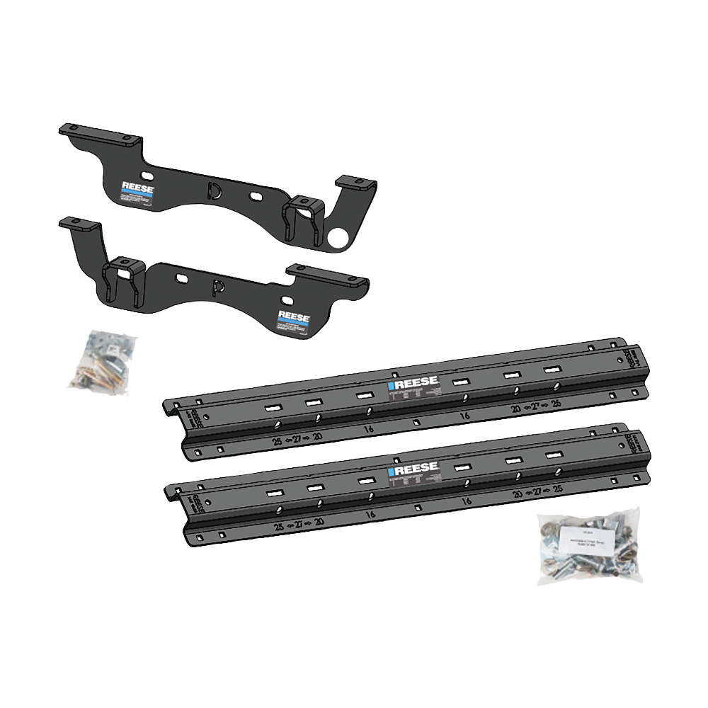 Fits 2023-2024 Ford F-450 Super Duty Custom Outboard Above Bed Rail Kit + Reese M5 27K Fifth Wheel + King Pin Lock + Base Rail Lock + 10" Lube Plate + Fifth Wheel Cover + Lube (For 6-1/2' and 8 foot Bed, Except Cab & Chassis, w/o Factory Puck System