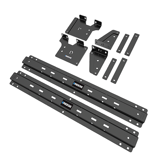 Fits 2020-2023 GMC Sierra 3500 HD Custom Outboard Above Bed Rail Kit + 20K Fifth Wheel + Round Tube Slider + King Pin Lock (For 6-1/2' or Shorter Bed, w/o Factory Puck System Models) By Reese