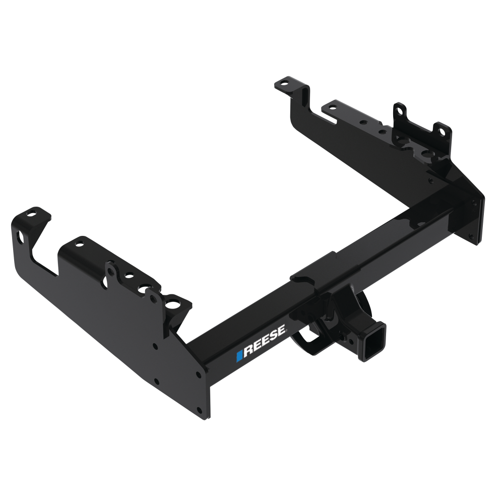 Fits 2019-2023 Ford F-450 Super Duty Trailer Hitch Tow PKG w/ 4-Flat Wiring Harness + Ball Mount w/ 4" Drop + Pin/Clip + 2" Ball + 2-5/16" Ball + Hitch Cover + Wiring Bracket (For Cab & Chassis, w/34" Wide Frames Models) By Reese Towpower