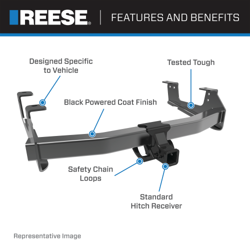 Fits 2019-2023 Ford F-350 Super Duty Trailer Hitch Tow PKG w/ 7 Hole Pintle Hook Mounting Plate + Hitch Lock (For Cab & Chassis, w/34" Wide Frames Models) By Reese Towpower